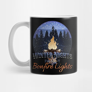 Winter Nights with Bonfire Lights Retro Sunset Mug